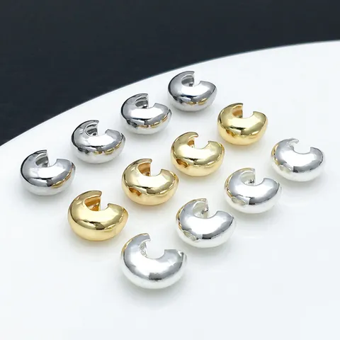 Fornituras de Joyería de Cobre C-Clasp Crimp Bead Dorado Plateado Cuentas de Media Luna Puntas de Extremo para Fabricación de Joyas DIY