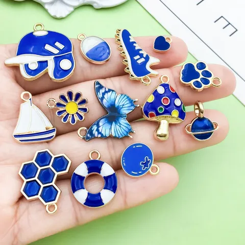 Breloques Pendentifs Planète Étoile en Alliage Émaillé Bleu Foncé DIY Bracelet Collier Bijoux Accessoires