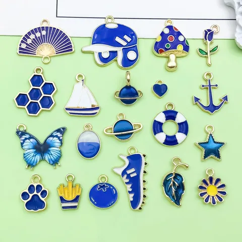 Breloques Pendentifs Planète Étoile en Alliage Émaillé Bleu Foncé DIY Bracelet Collier Bijoux Accessoires