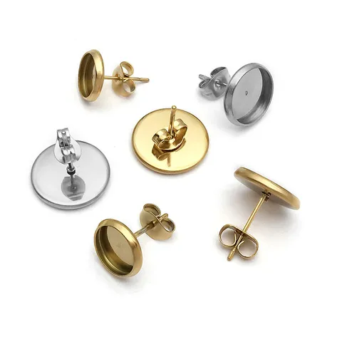 Roestvrij Stalen Leuke Lunet Tray Oorknopjes Goud En Zilver Verguld DIY Sieradenbenodigdheden