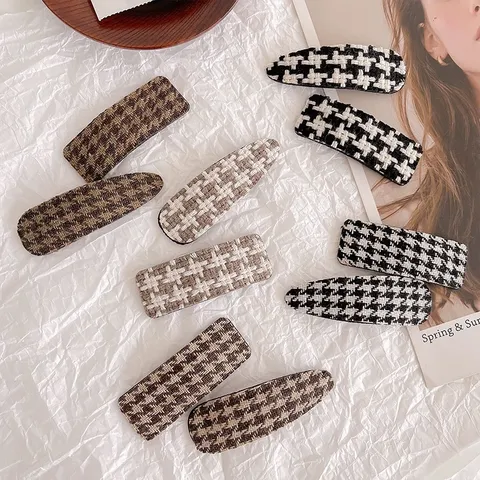 Κλασικό Κλιπ Μαλλιών BB από Ύφασμα Houndstooth Γυναίκες Φθινόπωρο Χειμώνας Πλαϊνή Φραντζά Αξεσουάρ