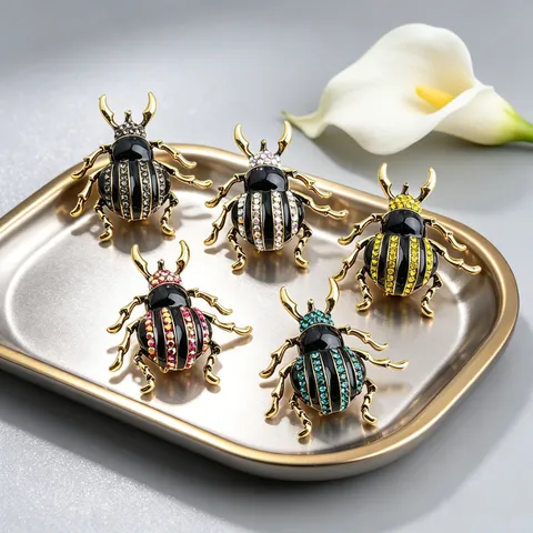 Creative Insect Beetle Rhinestone Brooch Enamel Animal Pin Alloy Personality Cute Jewelry For Women Men Clothing Accessories