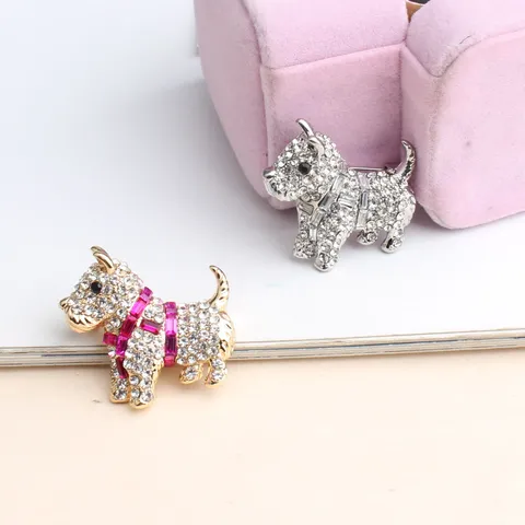 Süße Hund Brosche Zinklegierung Emaille Strass Scottish Terrier Tier Anstecknadel Für Damen Bekleidung Dekoration Schmuck