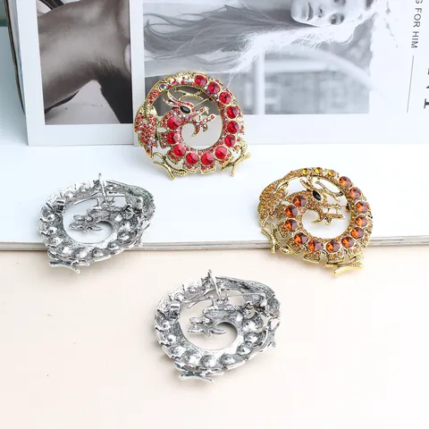 Broche de Dragón Vintage de Aleación de Zinc con Esmalte e Incrustaciones de Strass Forma Animal para Traje Abrigo Joyería