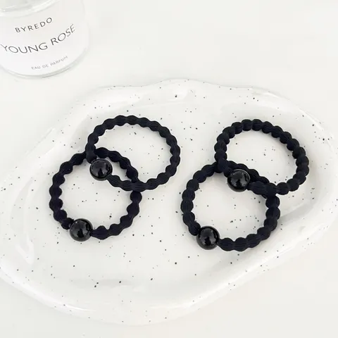Minimalistικό Ελαστικό Λάστιχο Μαλλιών από Nylon Γυναικείο Μαύρο Σχοινί Μαλλιών με Χάντρες Καθημερινά Αξεσουάρ