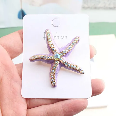 Ocean Style Rhinestone Starfish Brooch For Women Zinc Alloy Enamel Marine Life Animal Pin For Beach Holiday Daily Gift