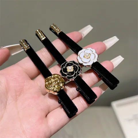 Shorter Vintage Camellia Hair Clip For Women Elegant Black Velvet Duckbill Hairpin Pearl Hair Accessories Fashion Headwear
