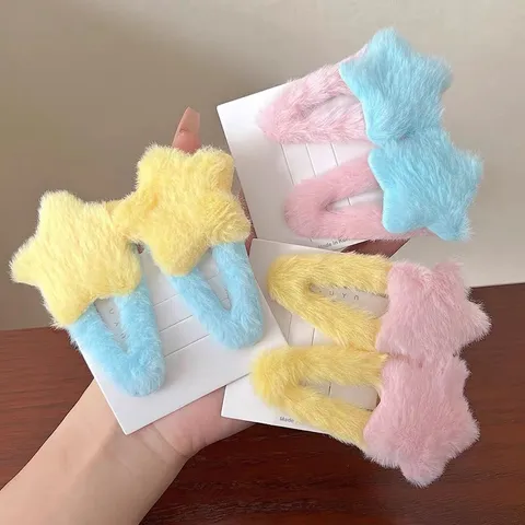 Carini Fermagli per Capelli a Stella in Peluche Kawaii Forcine per Frangia Laterale Soffici Barrettes a Stella Accessori per Capelli per Donne Ragazze