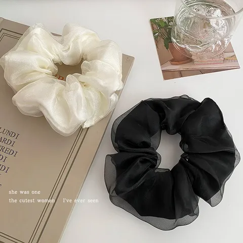 Franse Stijl Effen Kleur Gerafeld Gaas Scrunchie Oversized Elegant Hoge Elasticiteit Haarelastiek Paardenstaart Houder Voor Dames Dagelijks Mode Accessoires