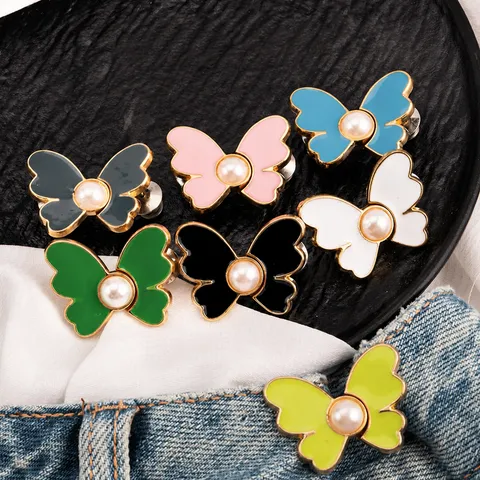 Metal Butterfly Waist Tightening Buckle Pearl Detachable Jeans Waist Adjuster Decorative Button Clothing Accessories