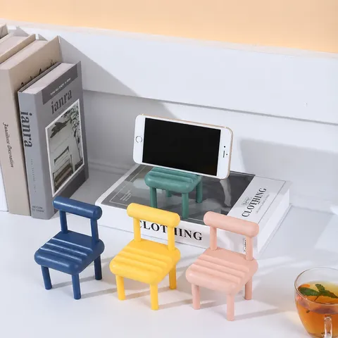 Cute Mini Chair Phone Holder Plastic Desktop Stool Lazy Bracket Tablet Stand For Office Home Desk Portable Accessories
