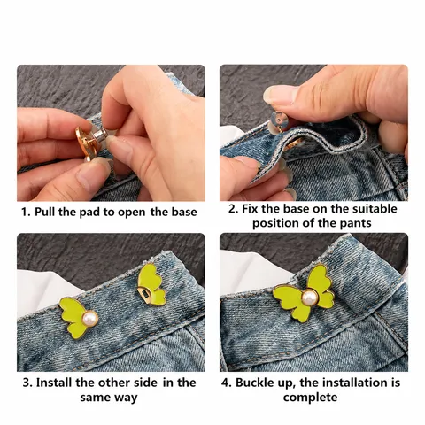 Metal Butterfly Waist Tightening Buckle Pearl Detachable Jeans Waist Adjuster Decorative Button Clothing Accessories
