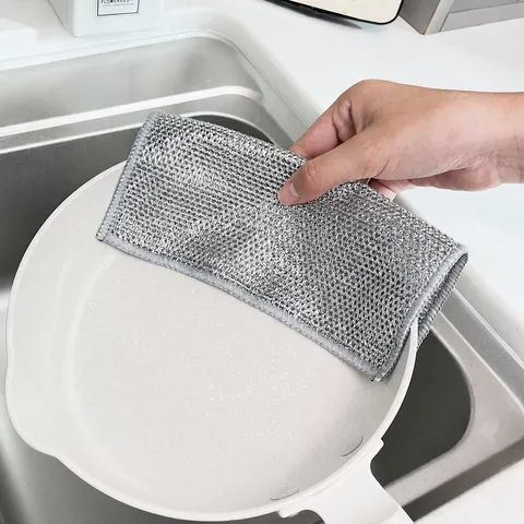 Strofinacci in Filo Metallico Multifunzione Panni per Pulizia a Rete Antigraffio Panno da Cucina in Filo d'Argento