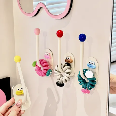 Punch-Free Wall Mounted Storage Hook Cute Cartoon Funny Expression Hook For Bathroom Bedroom Home Organization