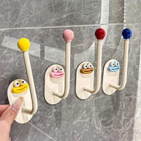 Punch-Free Wall Mounted Storage Hook Cute Cartoon Funny Expression Hook For Bathroom Bedroom Home Organization