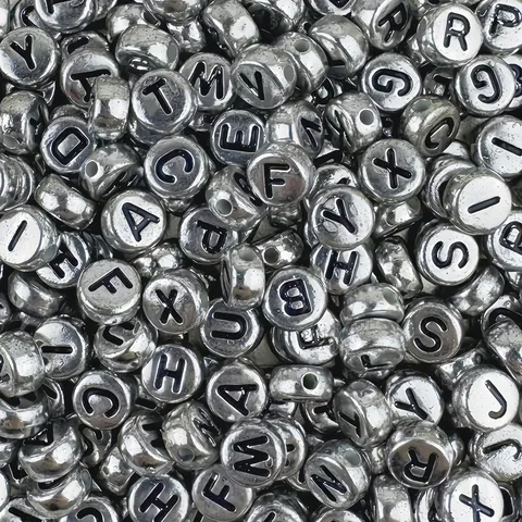 Antique Silver Acrylic Letter Beads Black Font Alphabet Loose Beads For DIY Friendship Bracelet Jewelry Making