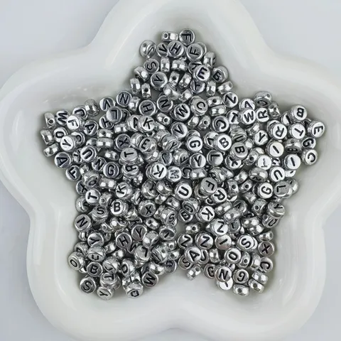 Antique Silver Acrylic Letter Beads Black Font Alphabet Loose Beads For DIY Friendship Bracelet Jewelry Making