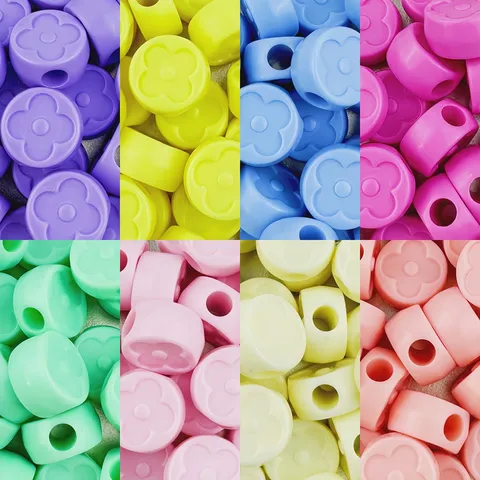 Acrylic Round Flower Large Hole Loose Beads DIY Handmade Jewelry Accessories Phone Hanging Craft Material