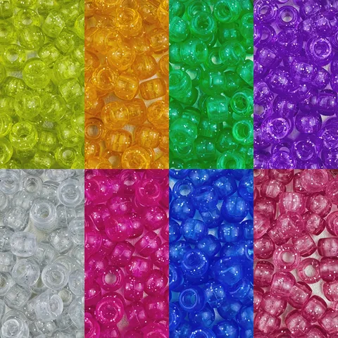 Perline a Barilotto in Acrilico Perline Glitter Foro Grande Perline Sfuse per Treccie di Capelli DIY Creazione Gioielli