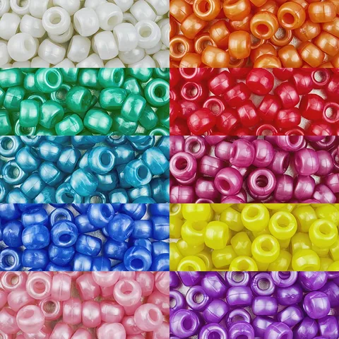 Perle a Barilotto Perlate Acriliche Perle Sciolte Colorate Foro Grande Perle Pony per Treccia di Capelli Fai da Te Gioielli