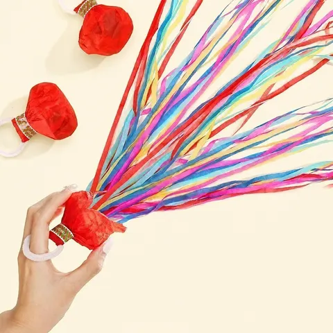 Hand Held Paper Ribbon Popper Wedding Party Atmosphere Prop Colorful Streamer Celebration Decor