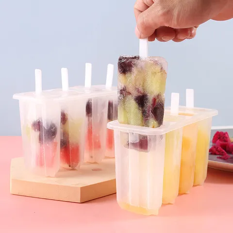 4 Hohlraum Eis am Stiel Form Haushalt DIY Eiscreme Form Mit Deckel Und Holzstäbchen Küche Werkzeug