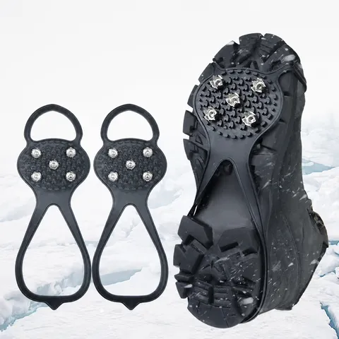 Anti Slip Ice Cleats Snow Shoe Grips 5 Studs Traction Cleat Crampons For Hiking Walking Winter Boots Rubber Metal