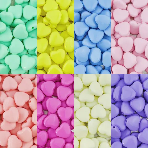Acrylic Heart Loose Beads Colorful Love Shape Vertical Hole DIY Jewelry Making Accessories For Bracelet Crafting