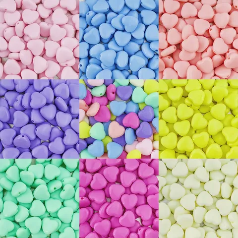 Acrylic Heart Loose Beads Colorful Love Shape Vertical Hole DIY Jewelry Making Accessories For Bracelet Crafting