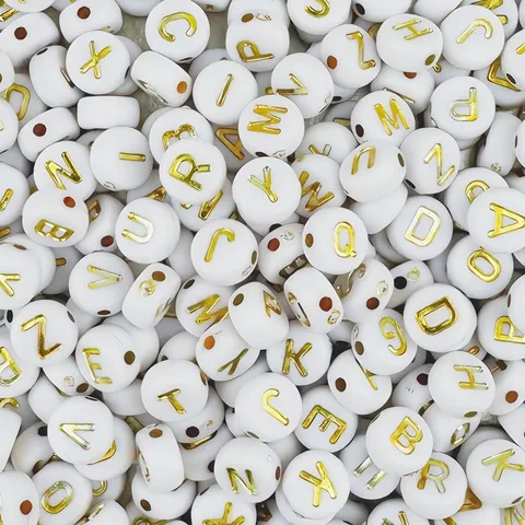 Acrylic Letter Beads White Base Gold Letters Alphabet Beads For DIY Friendship Bracelets Jewelry Making Craft Accessories