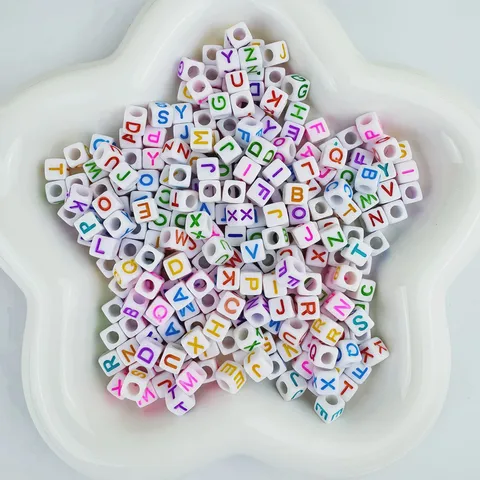Acrylic Letter Beads Square White Beads With Colorful Letters For DIY Jewelry Making And Crafting Accessories Design