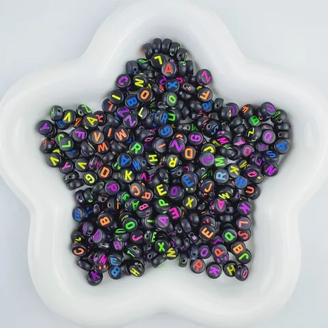 Acrylic Letter Beads Black Background Colorful Loose Beads For DIY Friendship Bracelets Jewelry Making Accessories