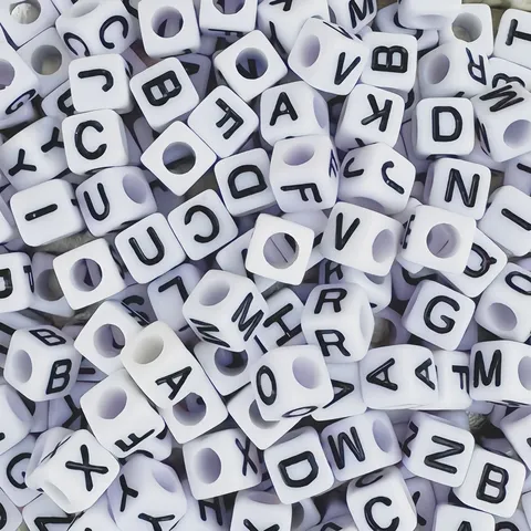 Acrylic Square Letter Beads White Background Black Letters Cube Loose Beads For DIY Jewelry Making Bracelet Necklace