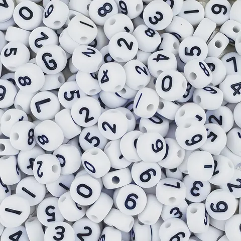 Cuentas Sueltas Redondas Planas De Números De Acrílico Blanco Letras Negras Para Fabricación De Joyas Pulsera De La Amistad DIY
