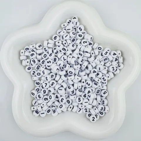 Cuentas Sueltas Redondas Planas De Números De Acrílico Blanco Letras Negras Para Fabricación De Joyas Pulsera De La Amistad DIY