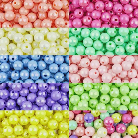 Acrylic Loose Beads Round Colorful Iridescent AB Coated Beads For DIY Bracelet Necklace Craft Jewelry Making Accessories