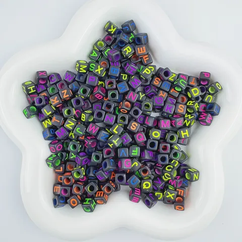 Acrylic Square Letter Beads Black Base Colorful Alphabet Loose Beads For DIY Jewelry Making And Craft