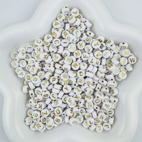 Acrylic Letter Beads White Base Gold Letters Alphabet Beads For DIY Friendship Bracelets Jewelry Making Craft Accessories