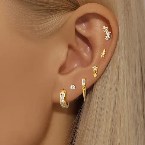 Verguld Koper Strass Oorknopjes Set Voor Vrouwen Ster Geometrische Kleine Oorbellen Luxe Mode Sieraden Cadeau
