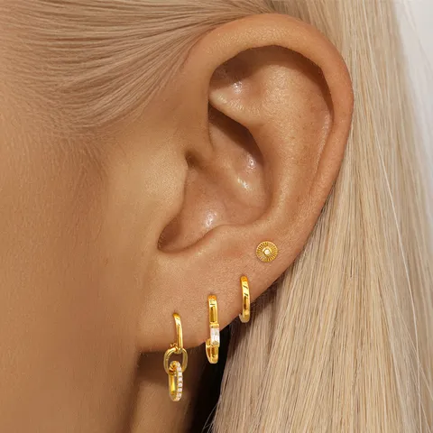 Minimalistische Vergoldete Versilberte Creolen Ohrstecker Set Damen Strass Oval Doppelring Ohrbuckel Modeschmuck Geschenk
