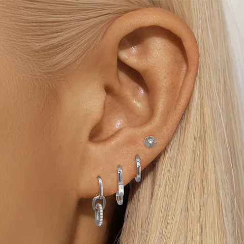 Minimalistische Vergoldete Versilberte Creolen Ohrstecker Set Damen Strass Oval Doppelring Ohrbuckel Modeschmuck Geschenk