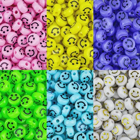 Colorful Acrylic Smile Face Spacer Beads Flat Round Loose Beads For DIY Bracelet Jewelry Making Handcraft Accessories