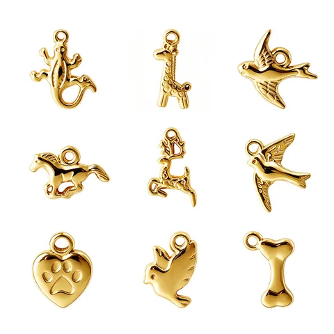 Colgantes de Animales de Acero Inoxidable 304 Accesorios de Joyería DIY Pájaro Lagarto Caballo Jirafa Ciervo Pata Hueso Charms Para Collar Pulsera Oro Plata Galvanizado