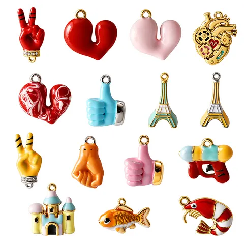 316 Edelstahl 3D Herz Geste Eiffelturm Schloss Goldfisch Fisch Emaille Charms Anhänger Für DIY Halskette Schlüsselanhänger Basteln Zubehör Schmuckherstellung