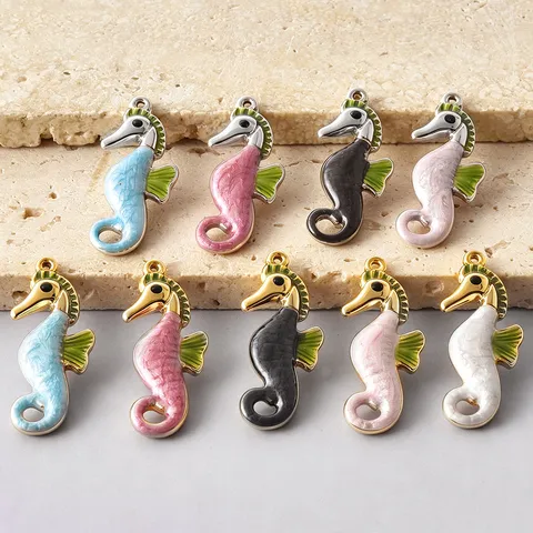 304 Stainless Steel Seahorse Pendant Enamel Painted Marine Style Charm For DIY Necklace Earring Jewelry Making Accessories