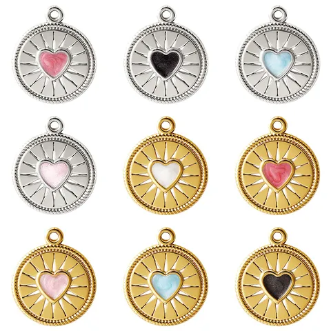 Colgante de Corazón Calado Bohemio Amuletos de Esmalte de Acero Inoxidable para DIY Collar Pulsera Hacer Accesorios Mujer Joyería