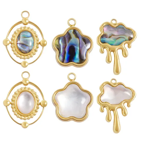 304 Stainless Steel Abalone Shell Pendant DIY Jewelry Charms Cloud Flower Oval Shape White Mother of Pearl Pendants For Necklace Bracelet Making