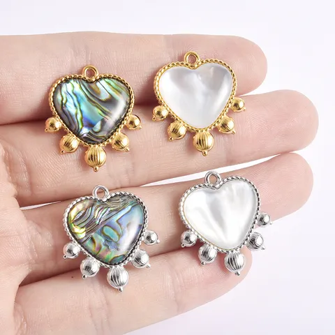 Colgante de Forma de Corazón de Acero Inoxidable 304 de Concha Natural 18K Chapado en Oro Linterna de Corazón DIY Joyería