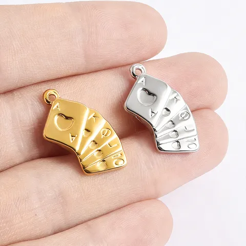Hip Hop Edelstahl Poker Royal Flush Anhänger Charms Galvanisiert Spielkarten Anhänger Zubehör Für Halskette Armband DIY Schmuckherstellung