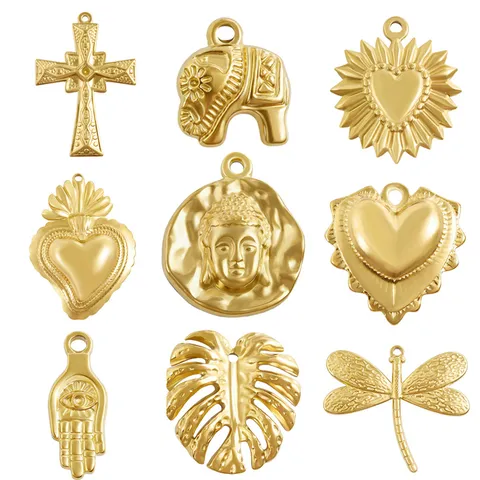Ciondoli Fai da Te in Acciaio Inossidabile Minimalista per Bracciale Collana Orecchini Oro Argento Placcato Croce Cuore Elefante Stella Marina Componenti per Gioielli